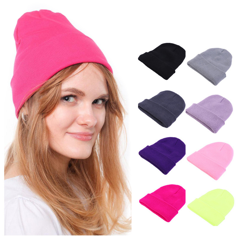 Beanie Cuffed Knit - Bonnet en tricot uni tendance, chaud